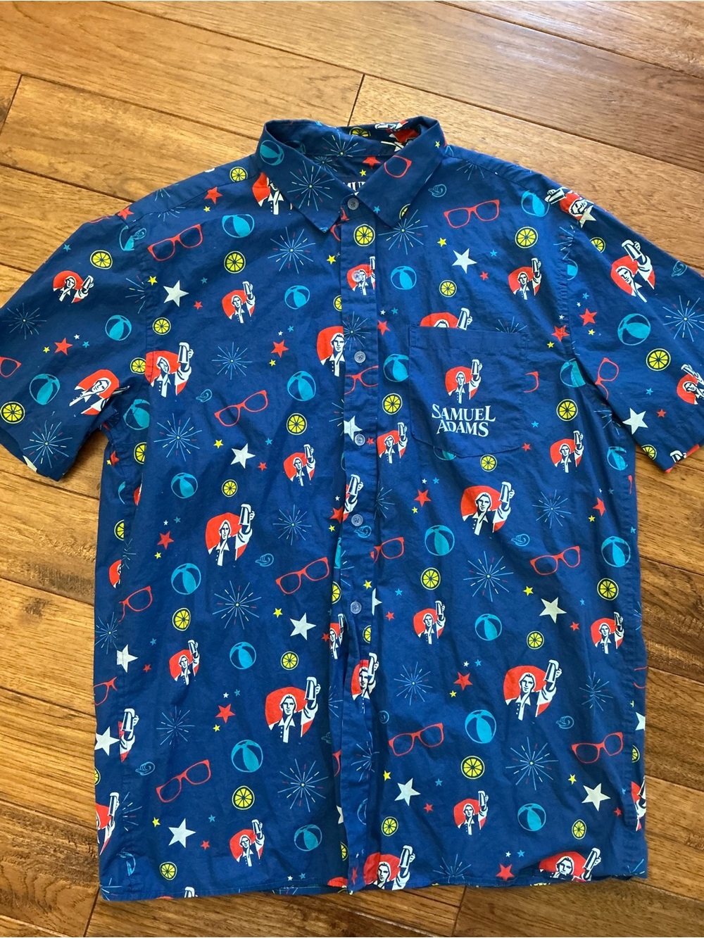 Samuel Adams Beer America, 4th of July, Red White and Blue Button Down Shirt, L